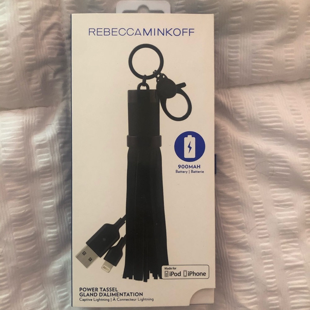 Rebecca Minkoff Black Tassel Keychain Charger